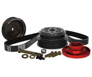 15 PRO SERIES SERPENTINE PULLEY KIT SBC W/ HEAD MOUNTED STEERING PUMP