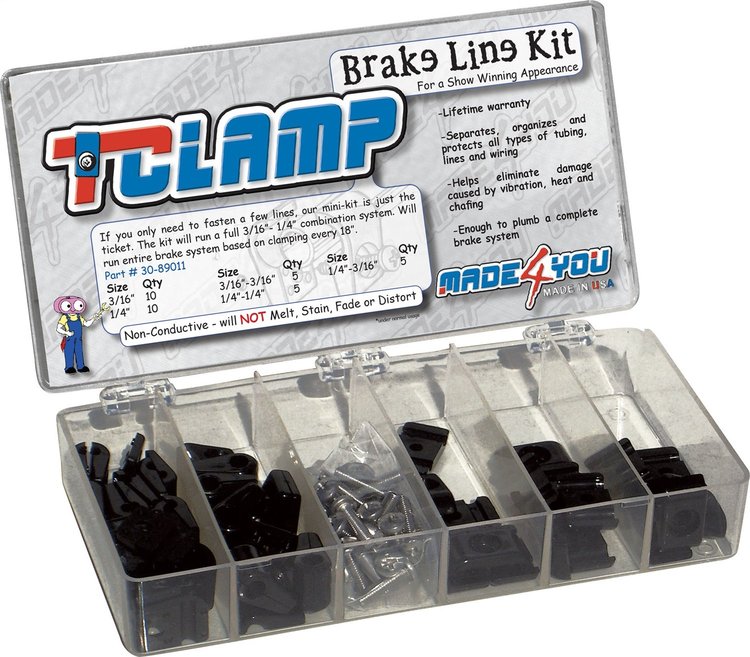 30-890-11 T Clamp Brake Line Kit, 3/16 in. to 1/4 in. Single, 3/16 to 1/4 in. Double, Black