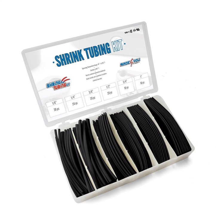 70-971-11 Shrink Tubing Kit, 110 Pieces, 6 in. Lengths, 6 Sizes, 1/8 in. To 1 in., 2:1 Heat Shrink Tubing, Black