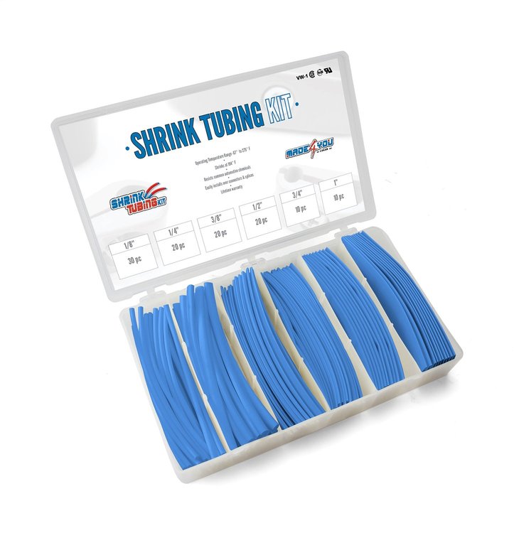 70-971-12 Shrink Tubing Kit, 110 Pieces, 6 in. Lengths, 6 Sizes, 1/8 in. To 1 in., 2:1 Heat Shrink Tubing, Blue