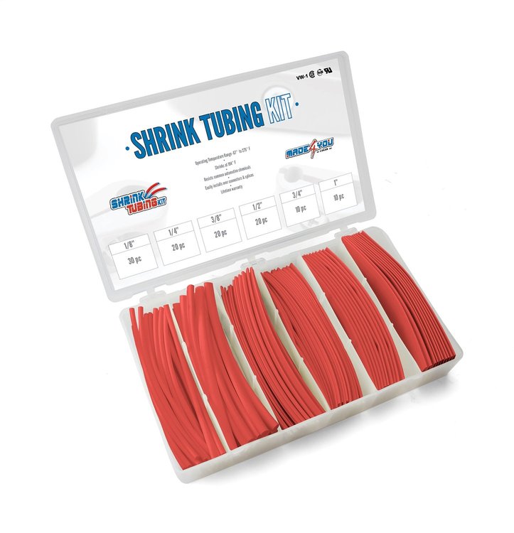 70-971-13 Shrink Tubing Kit, 110 Pieces, 6 in. Lengths, 6 Sizes, 1/8 in. To 1 in., 2:1 Heat Shrink Tubing, Red