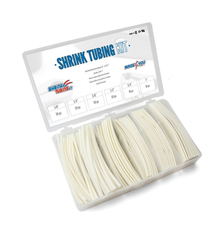70-971-14 Shrink Tubing Kit, 110 Pieces, 6 in. Lengths, 6 Sizes, 1/8 in. To 1 in., 2:1 Heat Shrink Tubing, White