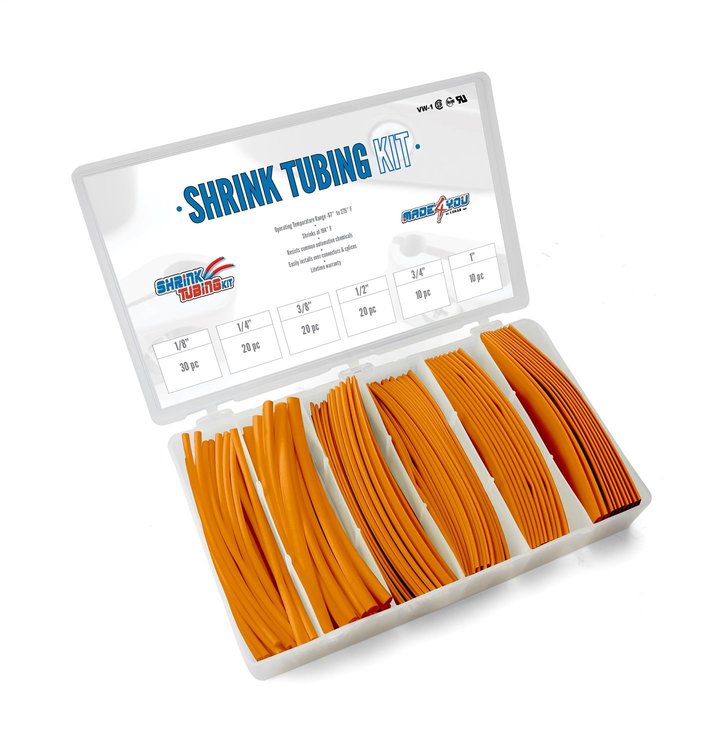 70-971-17 Shrink Tubing Kit, 110 Pieces, 6 in. Lengths, 6 Sizes, 1/8 in. To 1 in., 2:1 Heat Shrink Tubing, Orange