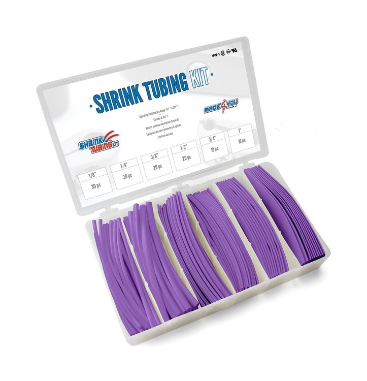 70-971-20 Shrink Tubing Kit, 110 Pieces, 6 in. Lengths, 6 Sizes, 1/8 in. To 1 in., 2:1 Heat Shrink Tubing, Purple