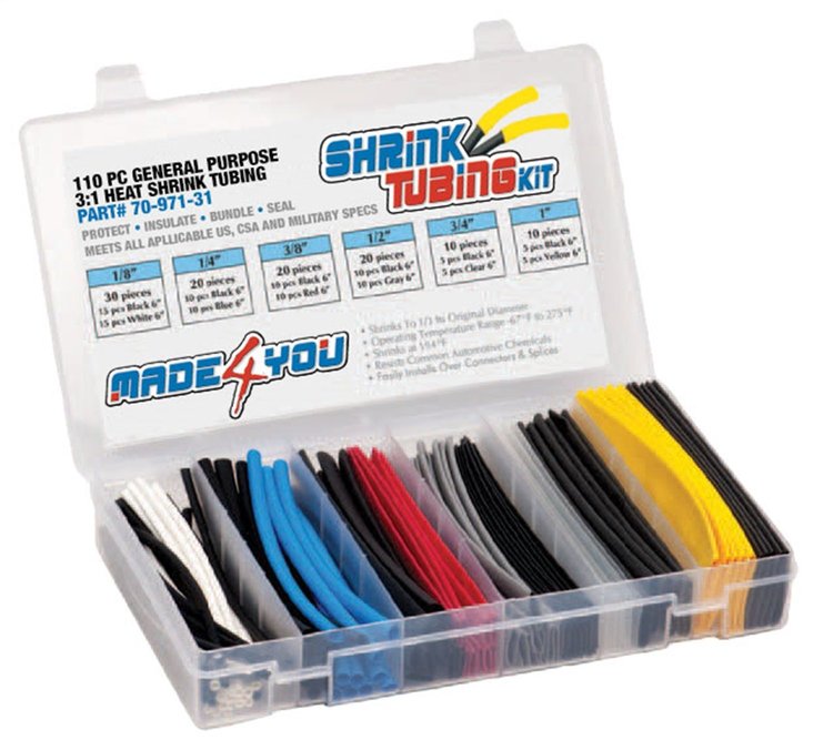 70-971-31 Shrink Tubing Kit, 110 Pieces, 6 in. Lengths, 6 Sizes, 1/8 in. To 1 in., 2:1 Heat Shrink Tubing, Assorted Colors