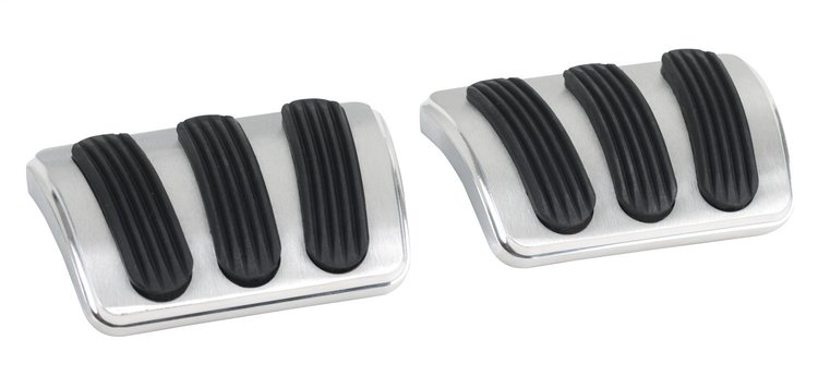 BAG-6179 Brake And Clutch Pedal Pad Set, Competitor Series, Curved, w/Rubber Insert, Billet Aluminum, Brushed Finish, Pair