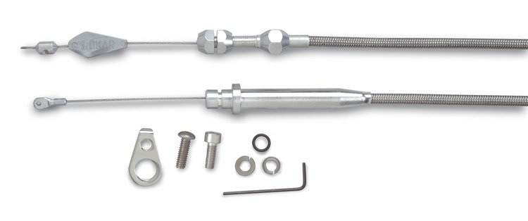 GM TH350 Tuned Port Stainless Steel Kickdown Cable Kit Brushed Finish Aluminum Fittings and Ferrule