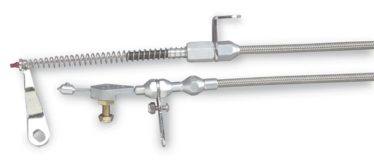 KD-2AODHT Ford AOD Stainless Steel Kickdown Cable Kit Brushed Finish Aluminum Fittings and Ferrule