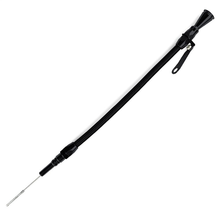 XED-5007 Flexible Engine Dipstick, Push Into Passengers Side/Front Sump, Billet Aluminum, Black Housing
