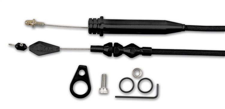 KICKDOWN CABLE KIT GM 4L60 TUNED PORT INJECTION BLACK SS HOUSING BLACK AL FITTINGS