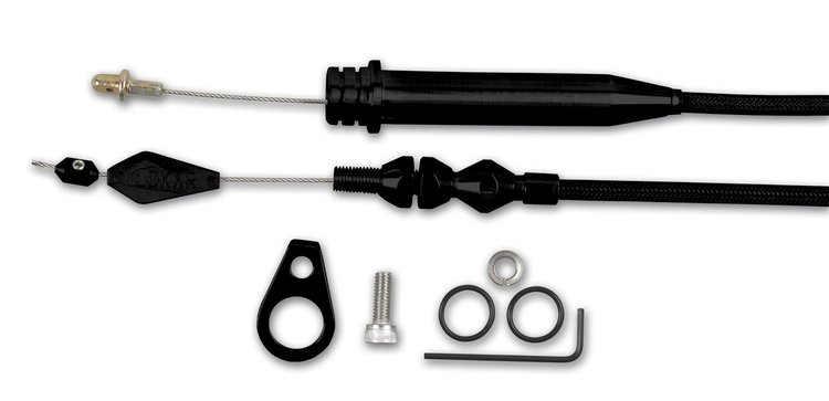 XKD-2700TP GM TH700-R4 Tuned Port Stainless Steel Kickdown Cable Kit Black Anodized Aluminum Fittings and Ferrule