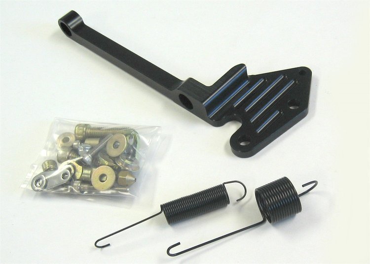 BRACKET THROTTLE KICK DOWN BARRY GRANT SIX SHOOTER 440 MOPAR BLACK ALUMINUM