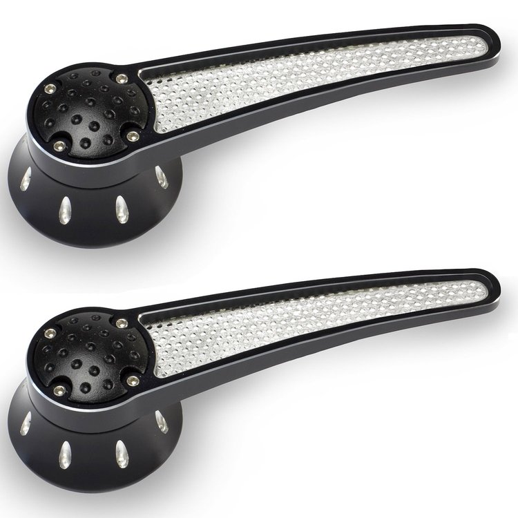 PT-302 Door Handle, Front, Black Anodized w/Machined Highlights And Mesh Inserts, 1949 And Up GM/Ford