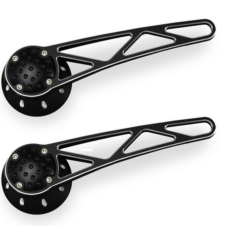 PT-402 Door Handle, Front, Black Powdercoated w/Machined Highlights, Truss Style, 1949 And Up GM/Ford