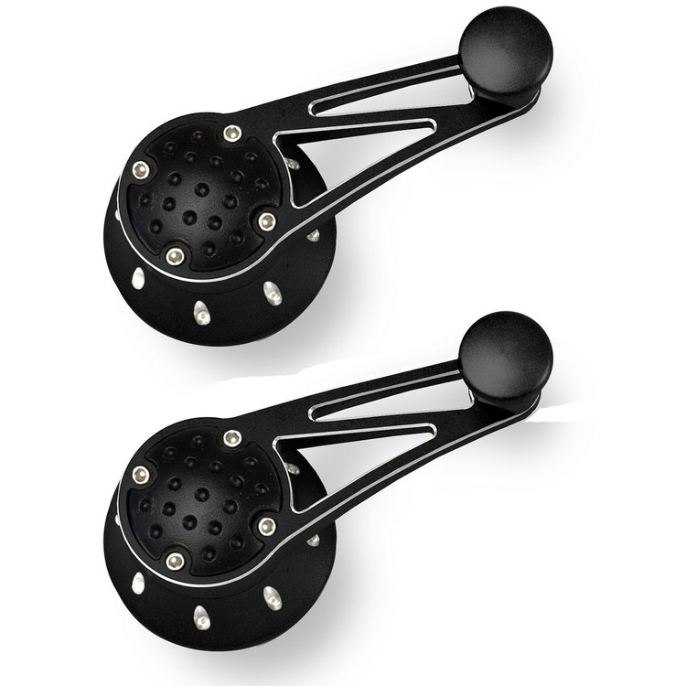 PT-404 Vent Window Crank Handle, Black Powdercoated w/Machined Highlights, Truss Style, 1949 And Up GM/Ford