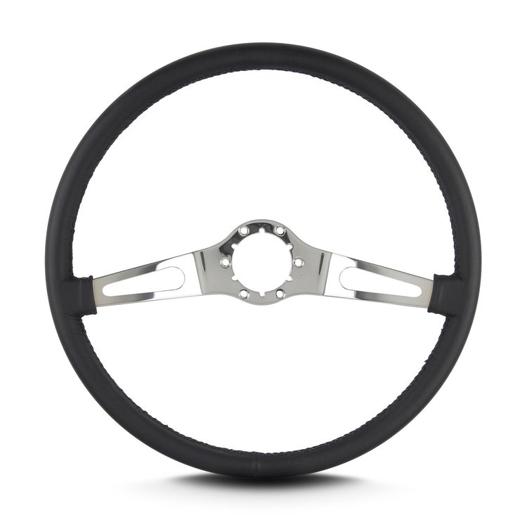 66201 Teardrop Steering Wheel, Black, 2 Polished Spokes, 15 in. Thin Grip