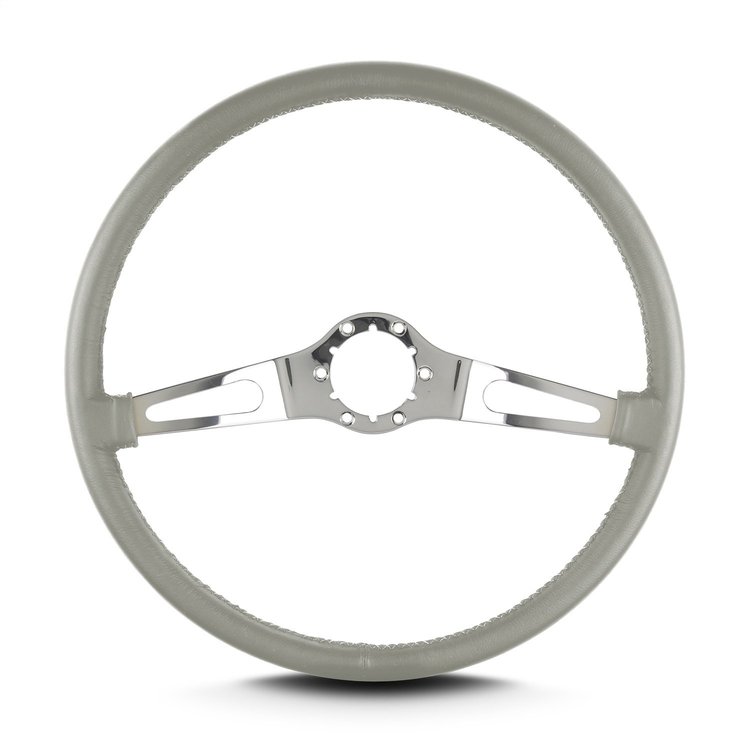 66207 Teardrop Steering Wheel, Light Grey, 2 Polished Spokes, 15 in. Thin Grip