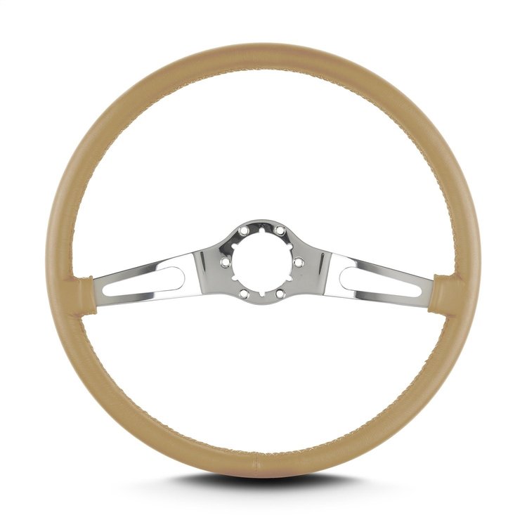 66209 Teardrop Steering Wheel, Tan, 2 Polished Spokes, 15 in. Thin Grip