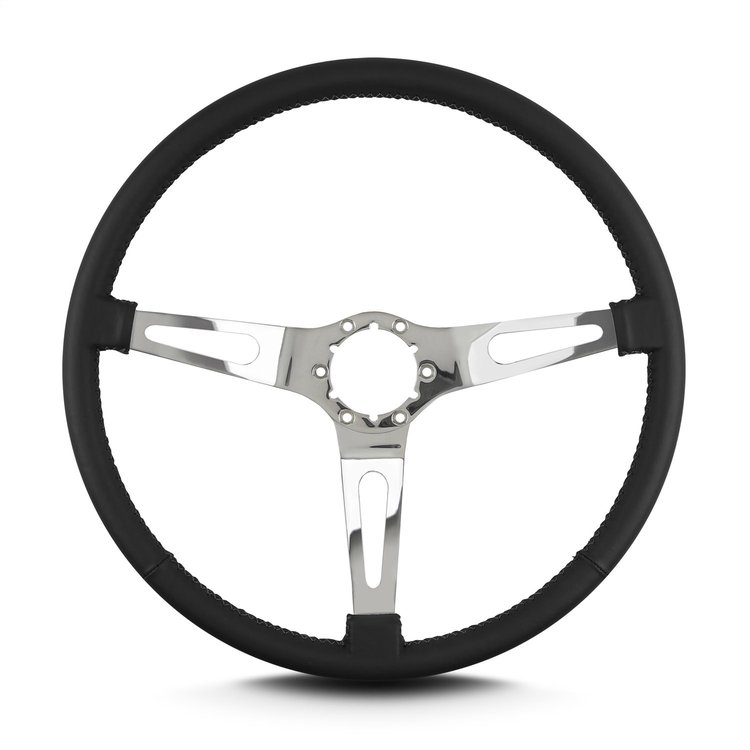 66301 Teardrop Steering Wheel, Black, 3 Polished Spokes, 15 in. Thin Grip