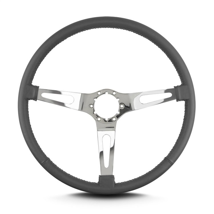 66306 Teardrop Steering Wheel, Dark Grey, 3 Polished Spokes, 15 in. Thin Grip