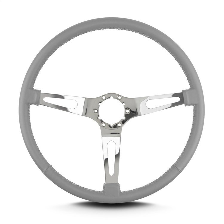 66307 Teardrop Steering Wheel, Light Grey, 3 Polished Spokes, 15 in. Thin Grip