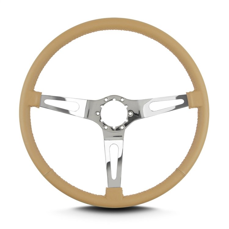 66309 Teardrop Steering Wheel, Tan, 3 Polished Spokes, 15 in. Thin Grip