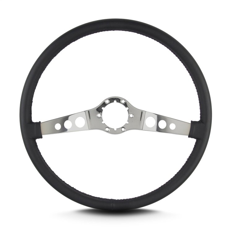 66701 SS Steering Wheel, Black, Polished Spokes, 15 in. Thin Grip