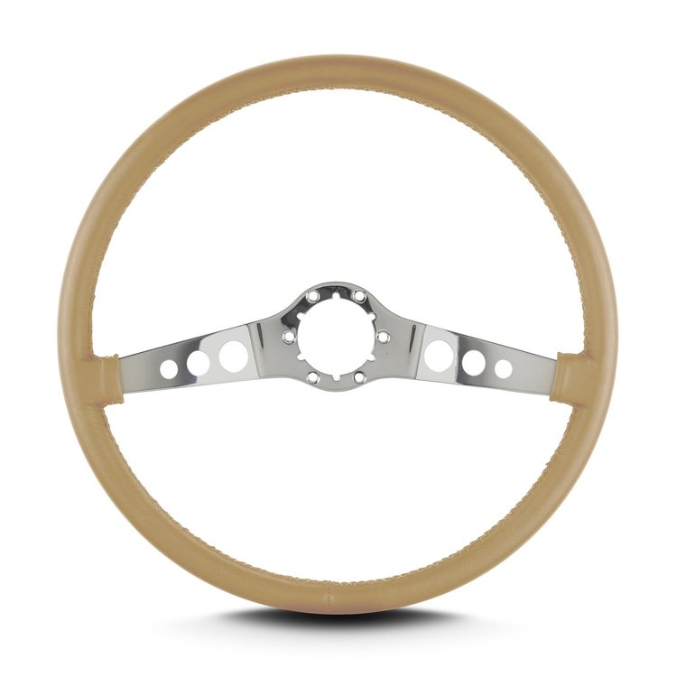 66709 SS Steering Wheel, Tan, Polished Spokes, 15 in. Thin Grip