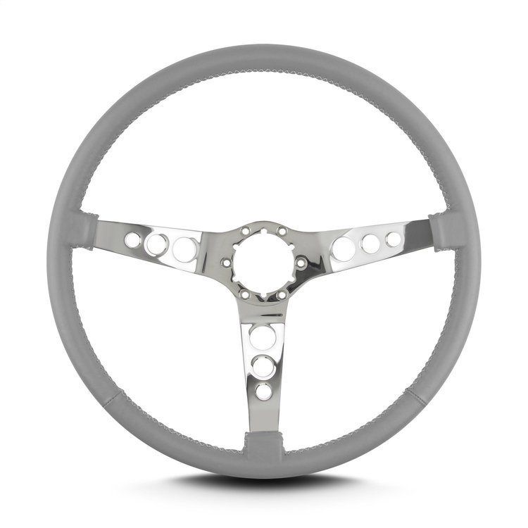 66807 Hot Rod Steering Wheel, Light Grey, Polished Spokes, 15 in. Thin Grip