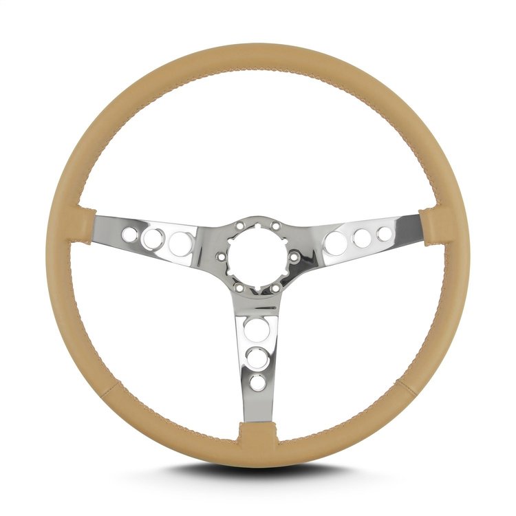 66809 Hot Rod Steering Wheel, Tan, Polished Spokes, 15 in. Thin Grip