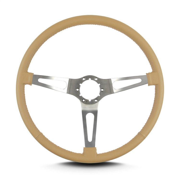 67309 Teardrop Steering Wheel, Tan, 3 Brushed Spokes, 15 in. Thin Grip