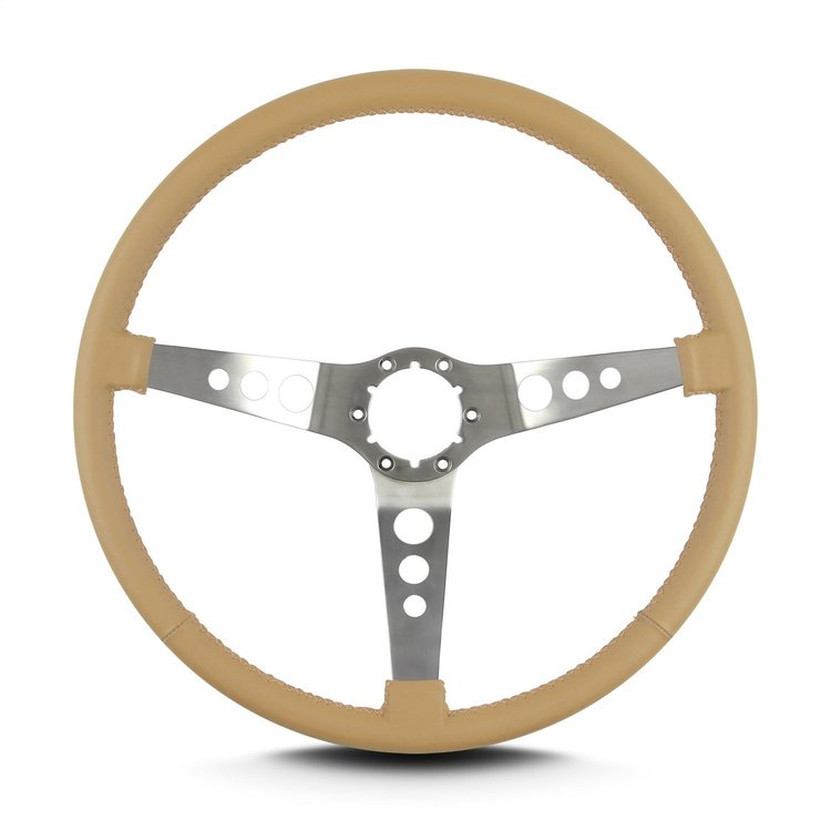 67809 Hot Rod Steering Wheel, Tan, Brushed Spokes, 15 in. Thin Grip
