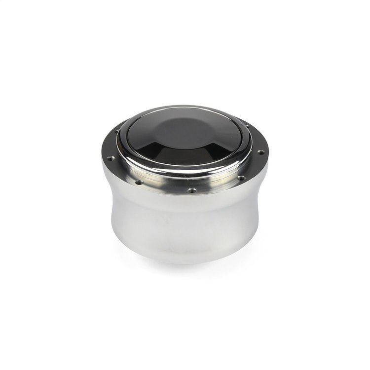 B-64400 Steering Wheel Hub Adapter, Fits w/67-94 GM, 9-Bolt, Polished Billet Aluminum, w/Aluminum Covered Plastic Horn Button