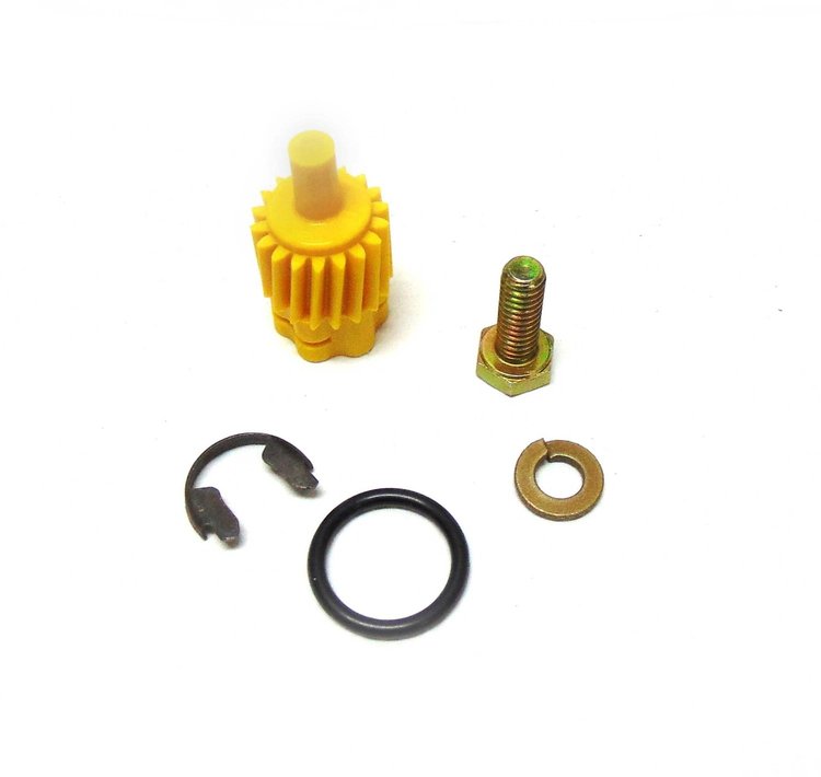SPUN-10018K Speedometer Gear, 18 TOOTH YELLOW SPEEDO Gear w/oring, clip, & hardware
