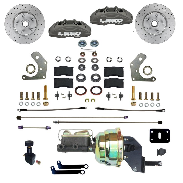FC2006-8405X MaxGrip Lite 4-Piston Power Brake Conversion Kit w/Drilled Rotors, 8 in. Dual Booster, Anodized Calipers