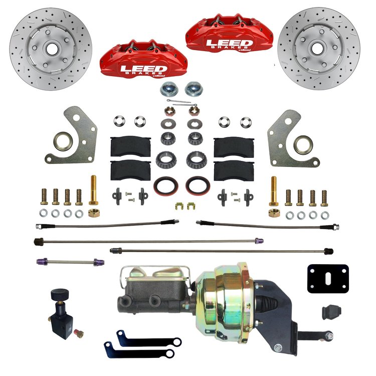 RFC2005-8405X MaxGrip Lite 4-Piston Brake Conversion Kit w/Drilled Rotors, 8 in. Dual Booster, Red Calipers
