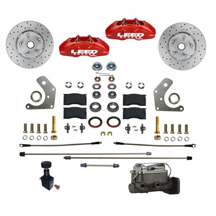 RFC2005-C05PX MaxGrip Lite 4-Piston Front Brake Conversion Kit w/Drilled Rotors, Adjustable Proportion Valve, Red Calipers