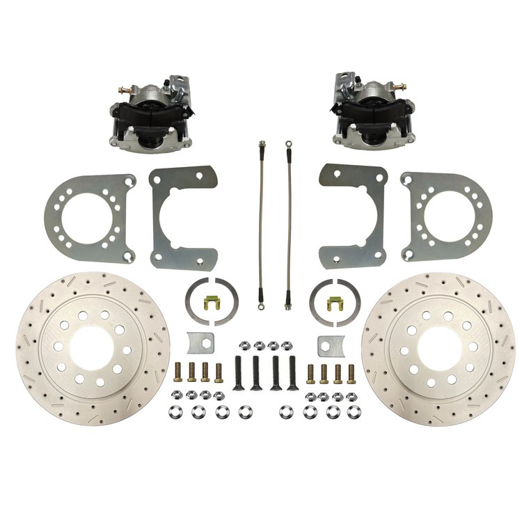 Rear Disc Brake Kit with Drilled Rotors and Zinc-Plated Calipers for Ford 8 in. Small-Bearing Rear Axles