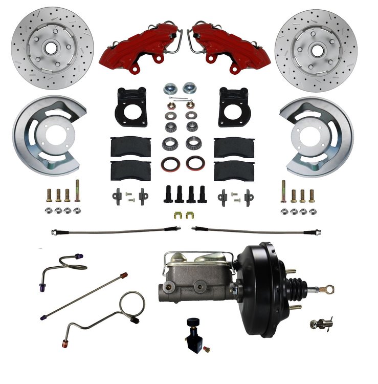 RFC0004-W405X Brake Conversion Kit, Power Front Kit w/Drilled Rotors & Red Powder Coated Calipers
