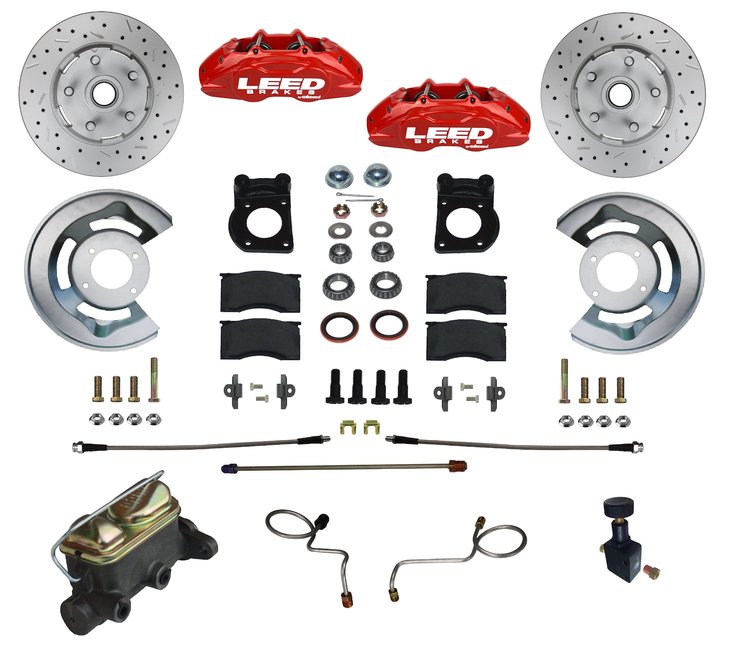 RFC0008-405X Brake Conversion Kit, Manual Front Kit w/Drilled Rotors & Red Powder Coated Calipers