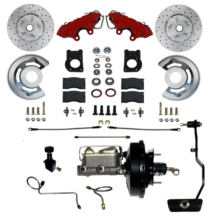 RFC0003-3405AX Brake Conversion Kit, Power Front Kit w/Drilled Rotors & Red Powder Coated Calipers