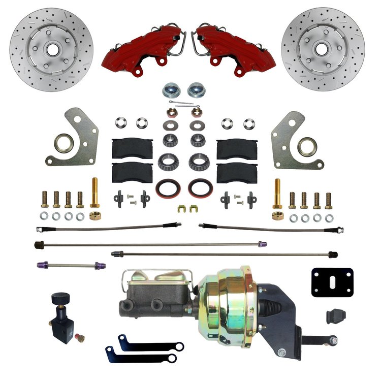 RFC2002-8405X Brake Conversion Kit, Power Front Kit w/Drilled Rotors & Red Powder Coated Calipers