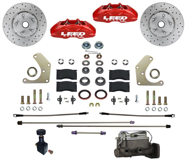 RFC2004-C05X MaxGrip Lite 4-Piston Manual Front Brake Conversion Kit w/Drilled Rotors, Adjustable Proportion Valve, Red Calipers