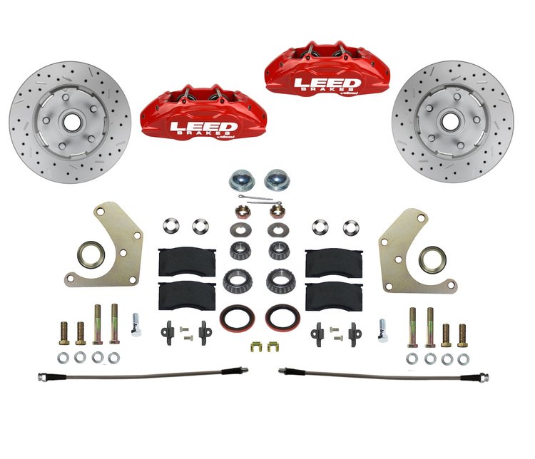 RFC2004SMX MaxGrip Lite 4-Piston Manual Front Brake Conversion Kit w/Drilled Rotors, Mopar A-Body, Red Powder Coated Calipers