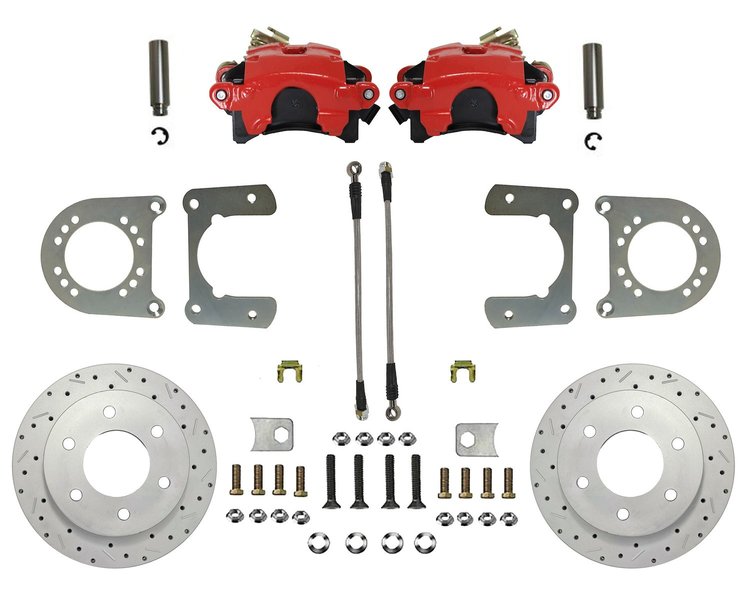 RRC6001X Brake Conversion Kit, Rear Disc Brake Kit w/Drilled Rotors & Red Powder Coated Calipers