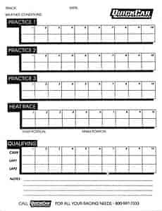 100 Lap Time Sheets 50 Sheets