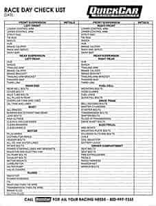 Race Day Checklist 50 Sheets