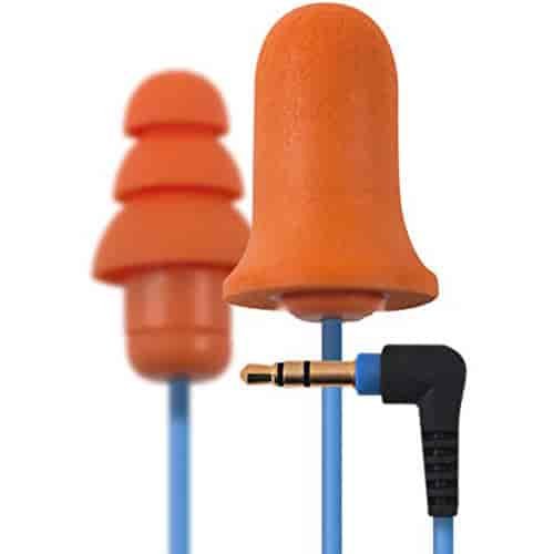 Contractor Earplug Headphones Orange Earbuds and Blue Cord with Interchangeable Orange Foam and Silicone Earplugs