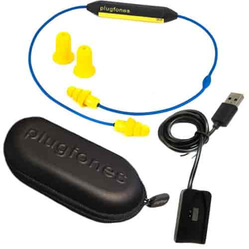 Liberate Bluetooth Earplug Headphones Yellow Earbuds and Blue Cord with Interchangeable Yellow Foam and Silicone Earplugs