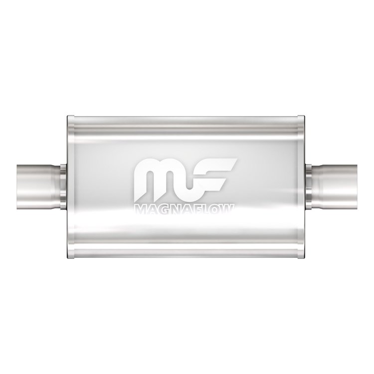 5" x 8" Oval Muffler Center In/Center Out: 2.25"/2.25" Body Length: 18" Overall Length: 24" Core Size: 2.5" Polished Finish
